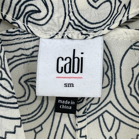 CAbi Scrollwork Scroll Print Tunic Blouse Top Ivory & Black Sleeveless - Picture 5 of 6